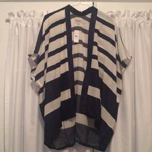 LOFT Navy and Cream Pancho/Wrap